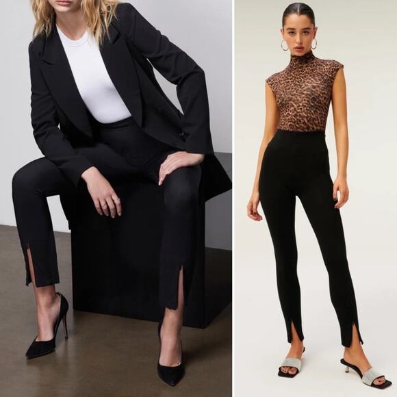 GOOD AMERICAN the Boss Skinny Pants inBlack Zipper Slit Cuffs High Rise Medium